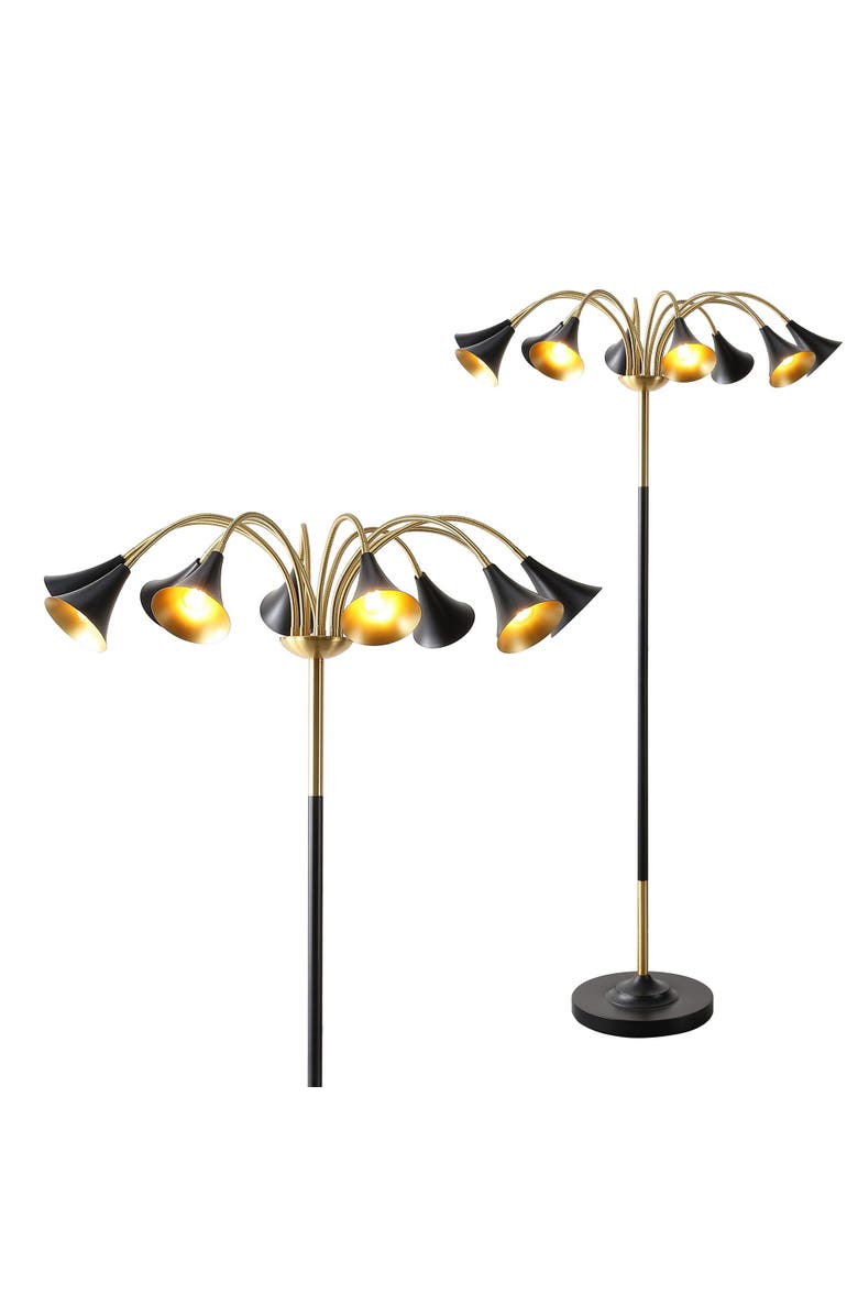 JONATHAN Y Vivian 61" 10-Light Mid-Century Modern Iron Medusa Multi Head LED Floor Lamp, Main, color, Brass Gold/Black