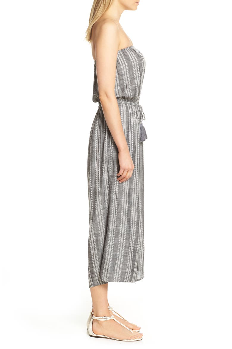 Strapless Cover-Up Culotte Jumpsuit, Alternate, color, GREY STRIPE