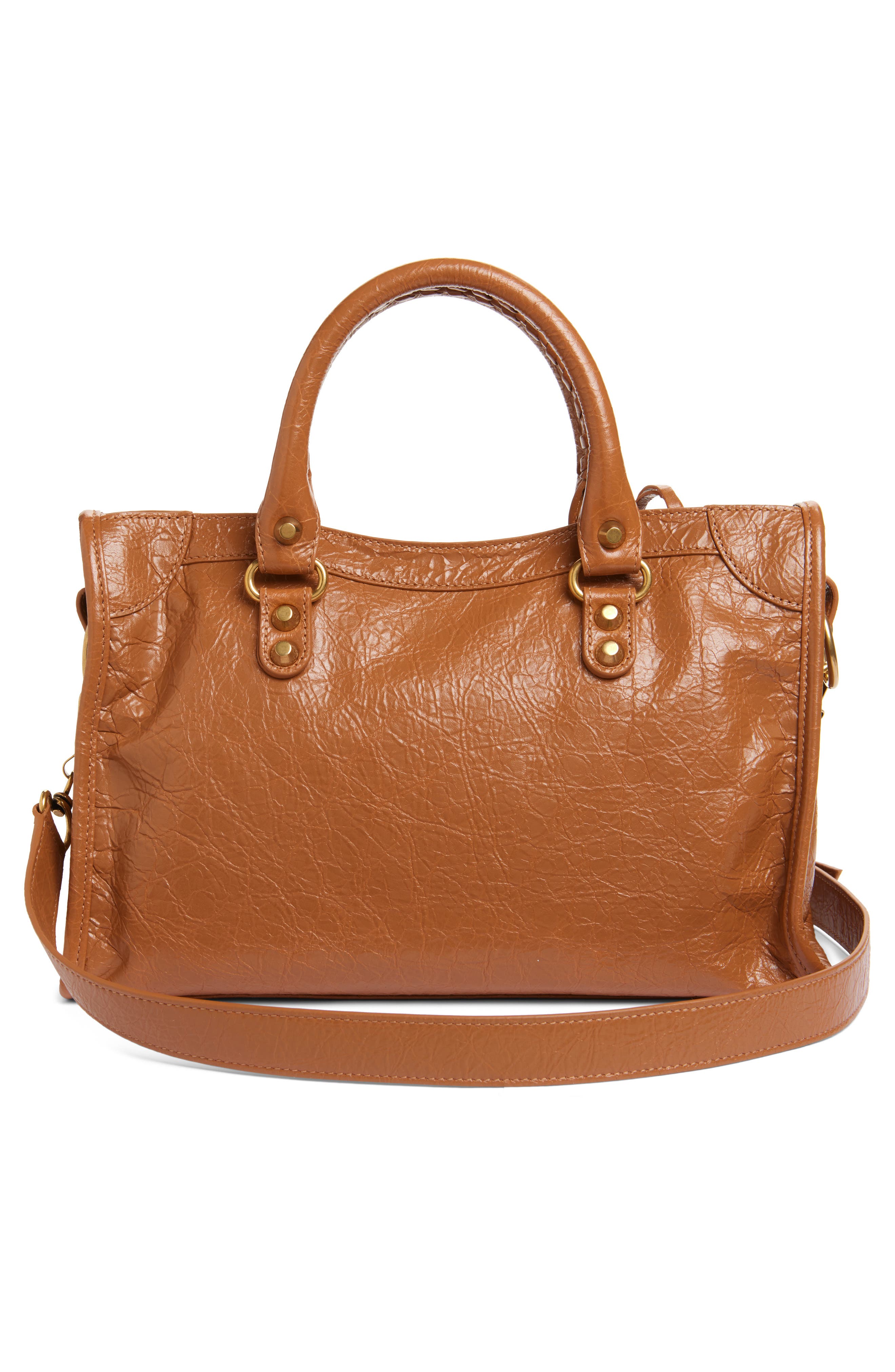 Balenciaga Small Le City Crinkle Leather Satchel, Alternate, color, 2630 Camel