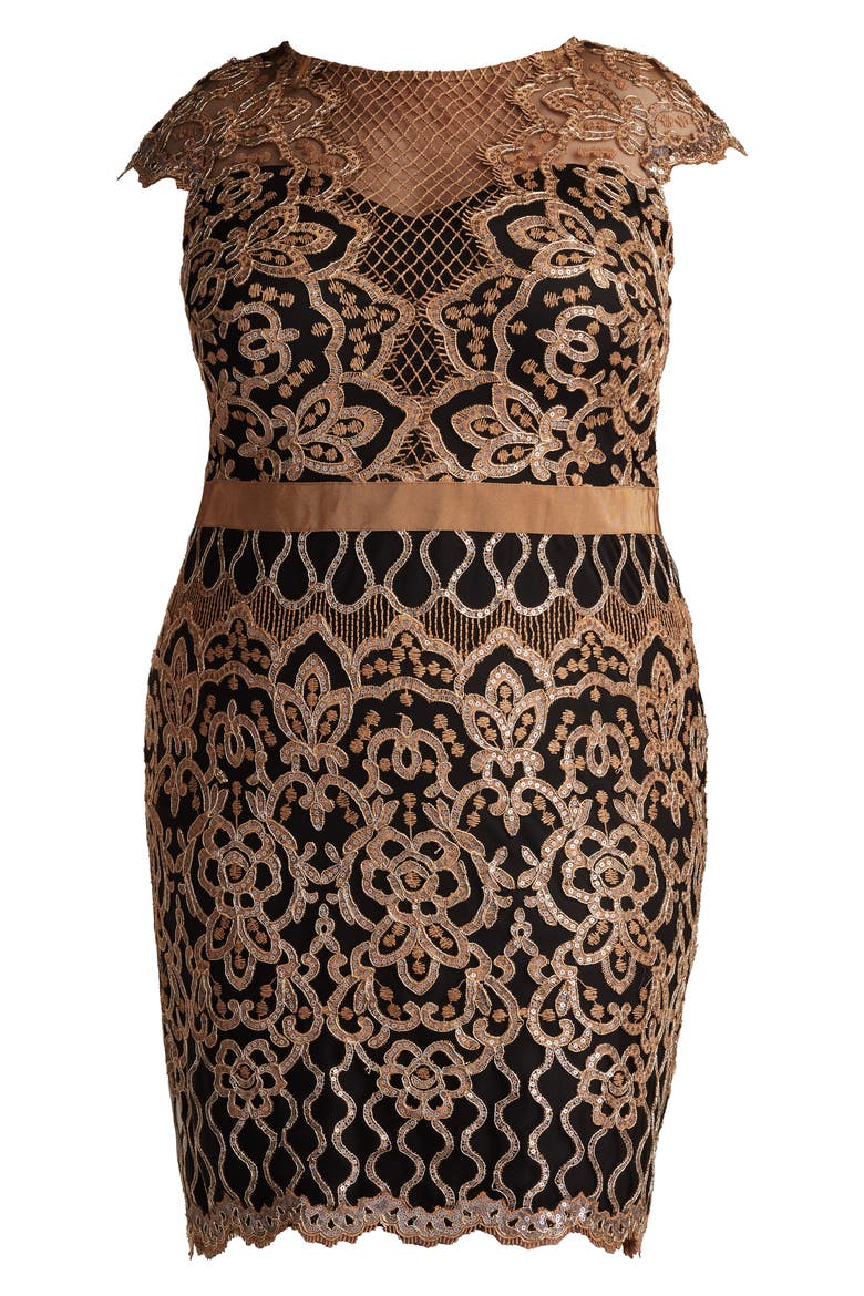 Sequin Cap Sleeve Lace Dress, Alternate, color, COPPER SHADOW/ B