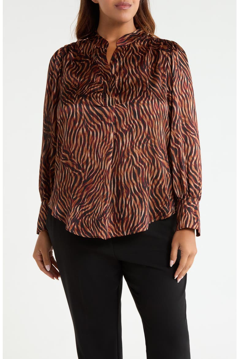 Pleat Front V-Neck Top, Main, color, BAROLO MULTI