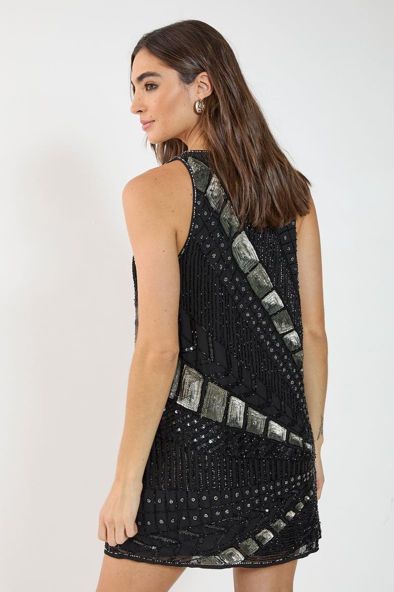 Plunge Sequin Mini Dress, Alternate, color, Black