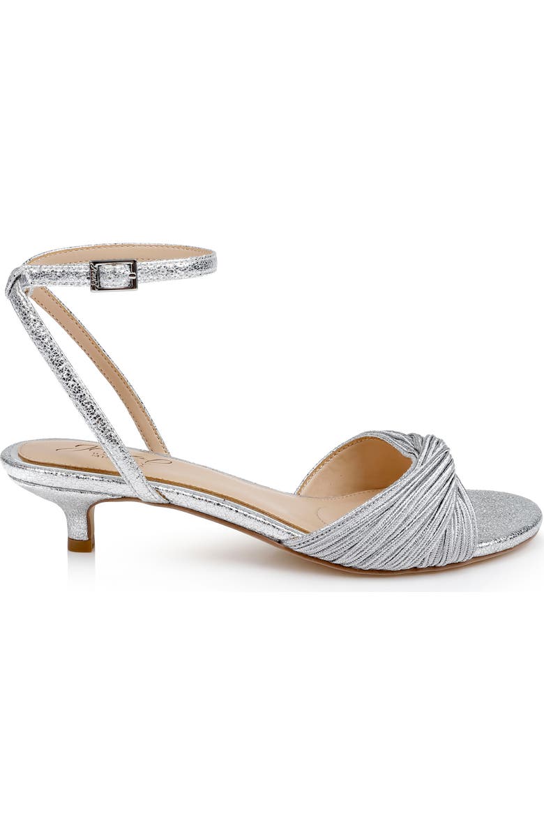 Jewel Badgley Mischka Nance Ankle Strap Kitten Heel Sandal, Alternate, color, Silver Textile