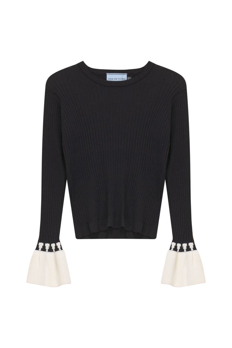 Rib Knit Belt Cuff Long Sleeve Top, Main, color, Black
