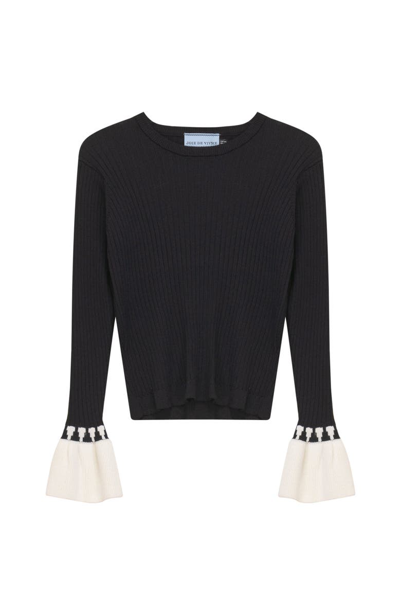 Joie De Vivre Rib Knit Belt Cuff Long Sleeve Top, Main, color, Black