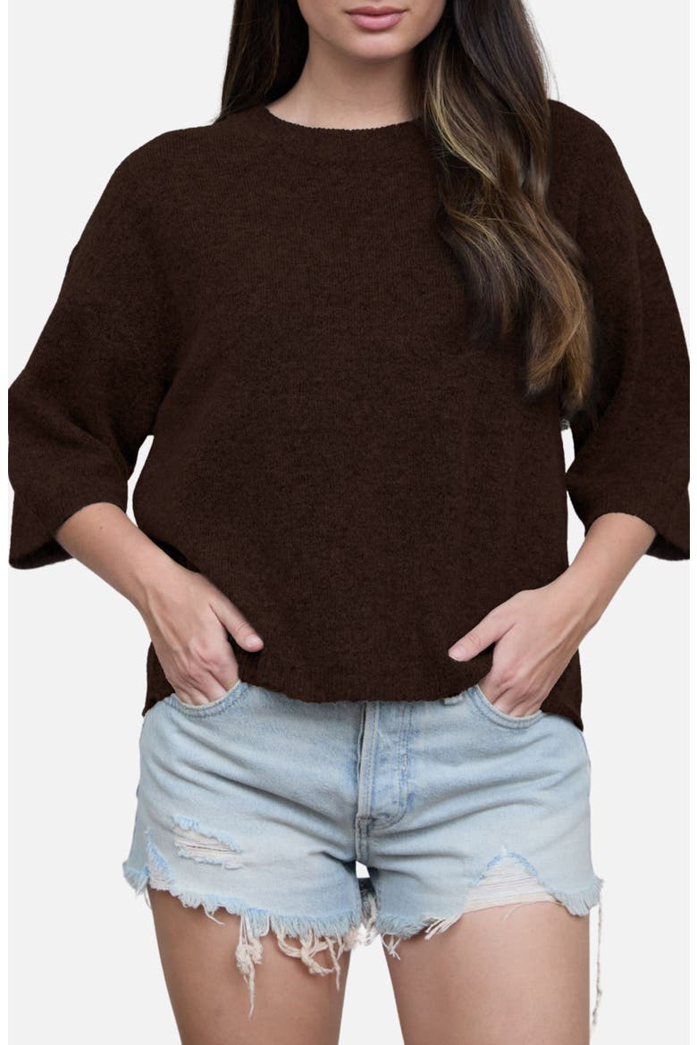 Crewneck Sweater with Elbow Length Sleeves, Main, color, CHOCOLATE BROWN