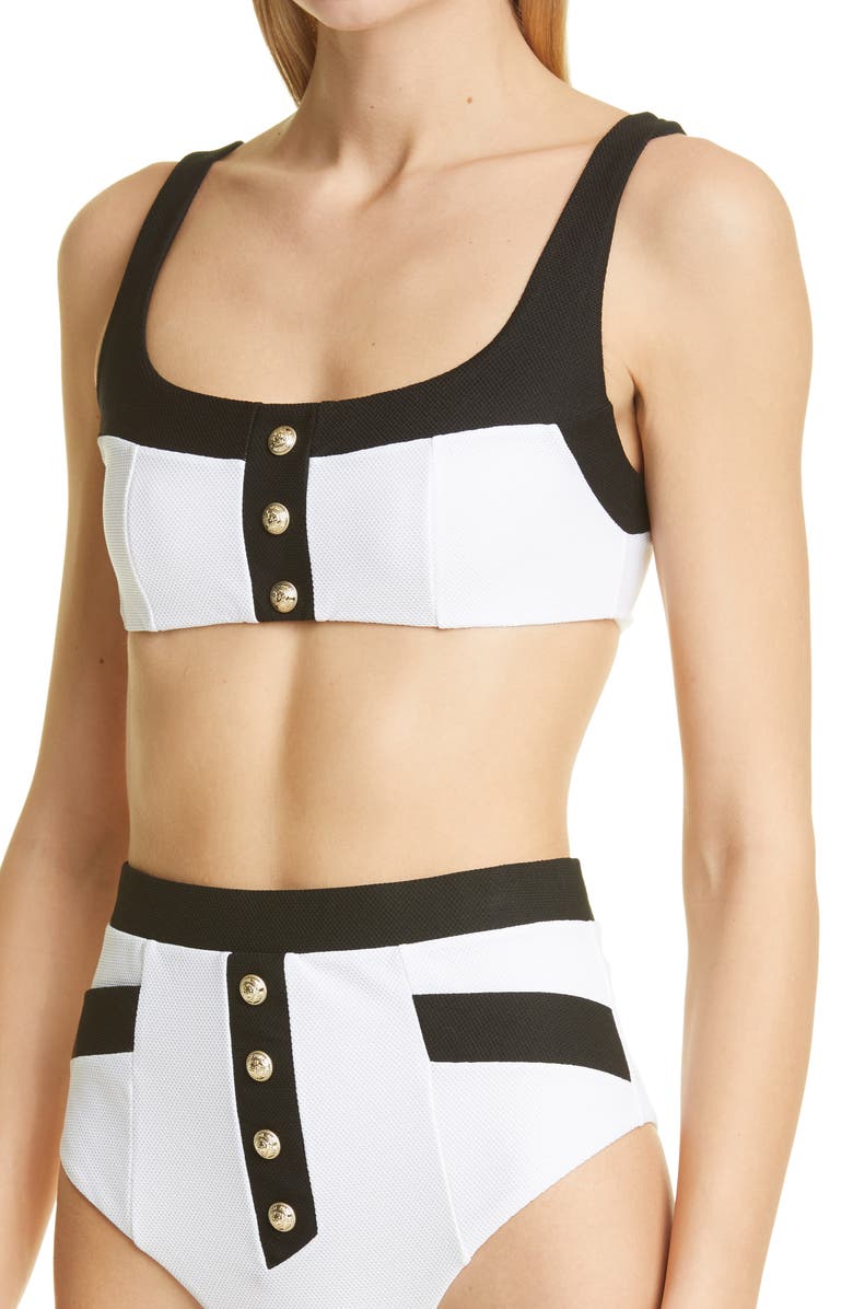 Balmain Button Detail Bicolor Two-Piece Swimsuit, Alternate, color,