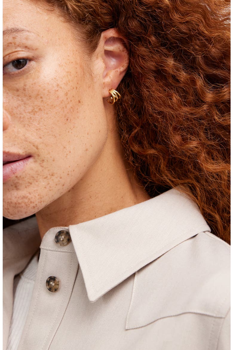 Demi Triple Huggie Hoop Earrings, Alternate, color, 14K GOLD