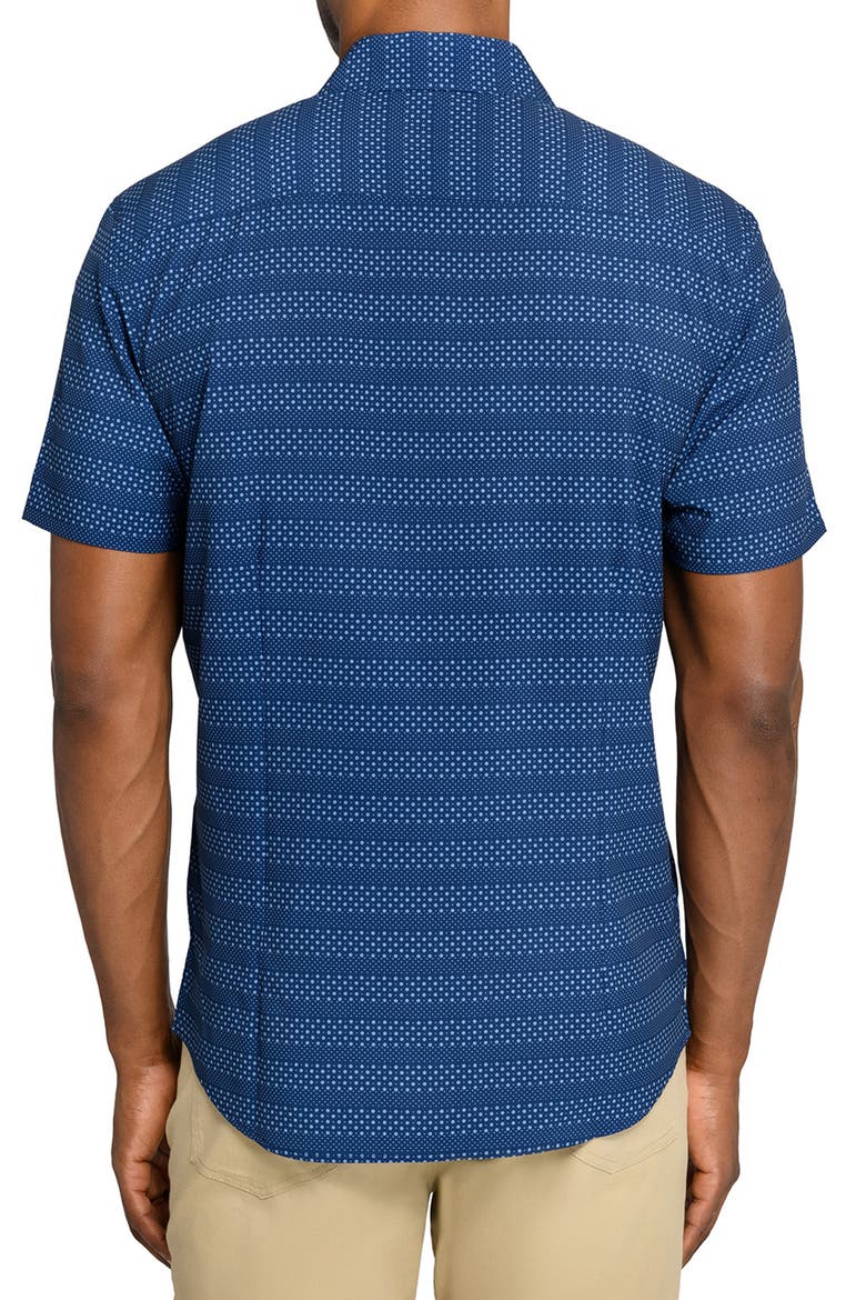 Slim Fit Micro Geo Short Sleeve Performance Button-Up Shirt, Alternate, color, NAVY