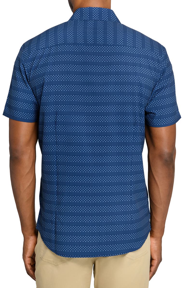 W.R.K Slim Fit Micro Geo Short Sleeve Performance Button-Up Shirt, Alternate, color, Navy
