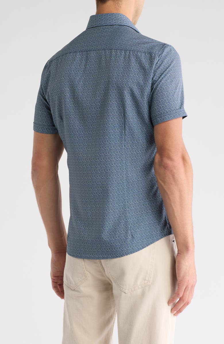 SOUL OF LONDON Microfiber Short Sleeve Button-Up Shirt, Alternate, color, Blue
