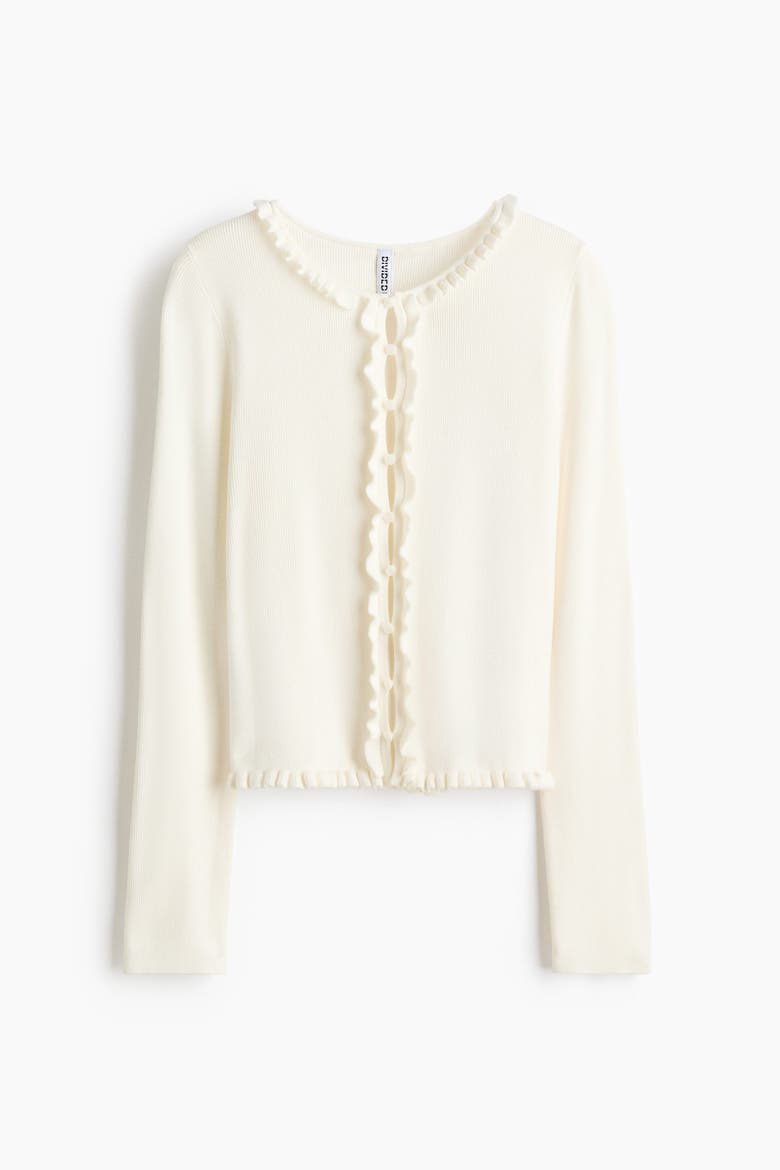 Ruffle-trimmed cardigan, Alternate, color, White