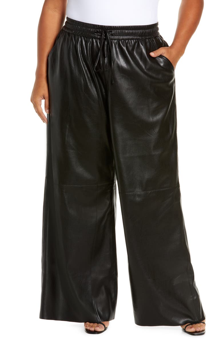Good American Faux Leather Wide Leg Pants, Main, color,