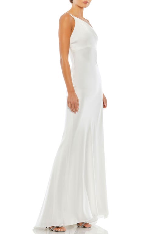 Mac Duggal One Shoulder Double Strap Satin Gown In White