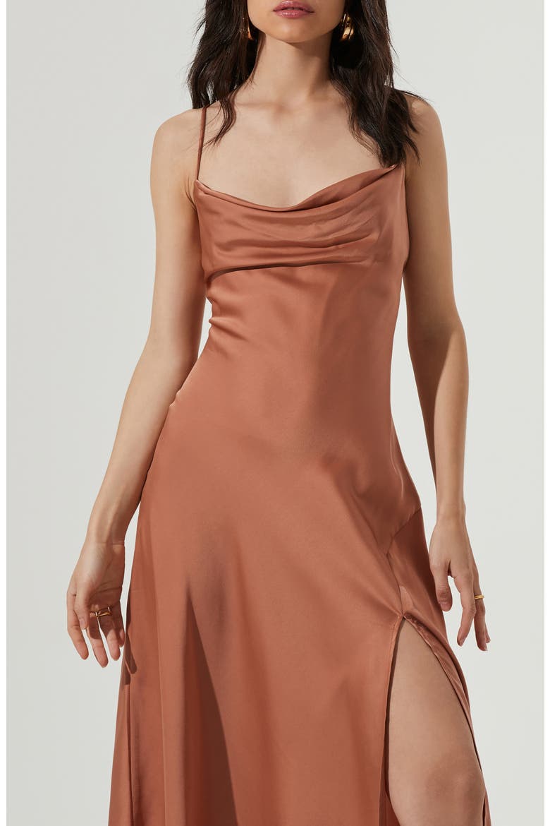 Gaia Cowl Neck Satin Dress, Alternate, color, NUDE