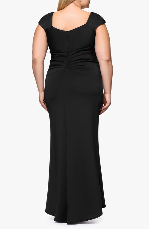 Xscape Evenings Asymmetric Neck Scuba Trumpet Gown In Black