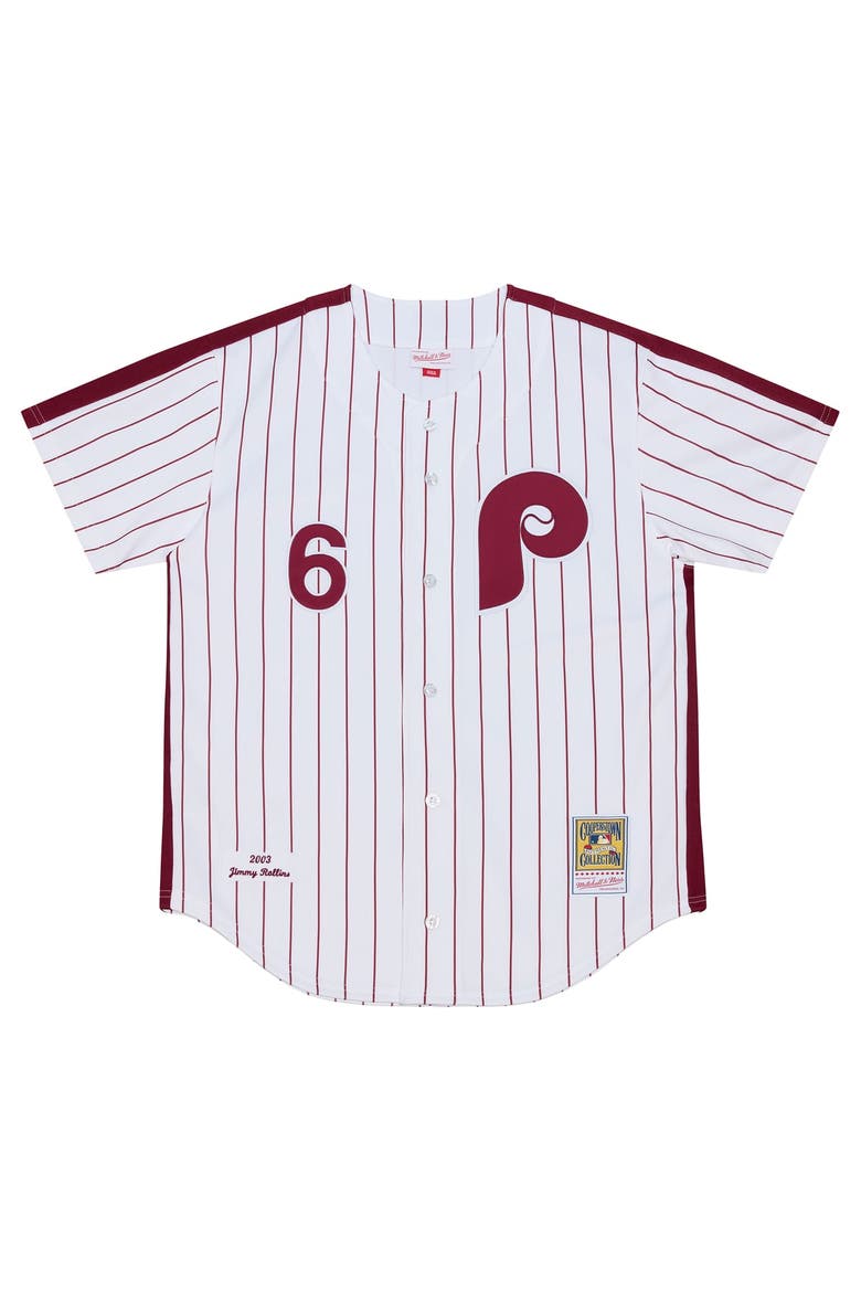 Men's Mitchell & Ness Jimmy Rollins White Philadelphia Phillies 2003 Cooperstown Collection Authentic Jersey, Alternate, color, White