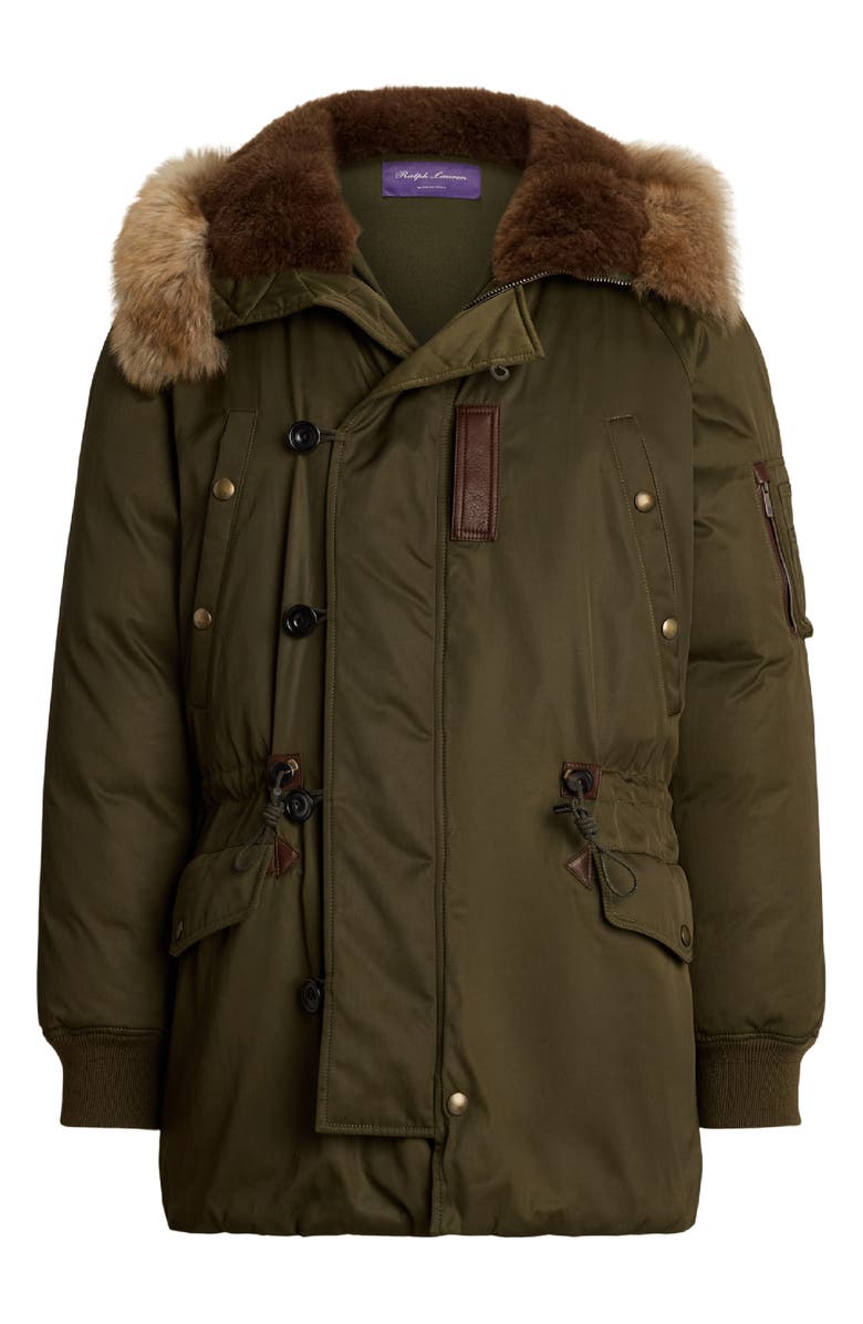 Ralph Lauren Purple Label Insulated Down Parka Jacket with Genuine Shearling Trim, Alternate, color, Olive