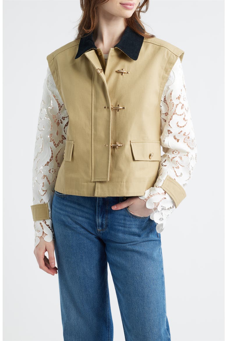 The Clarisse Lace Sleeve Barn Jacket, Main, color, KHAKI
