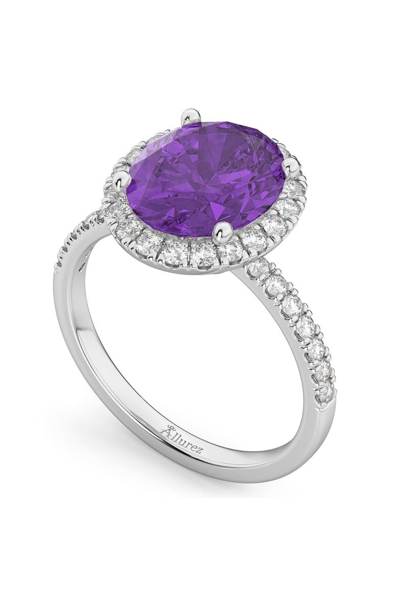 Oval Cut Halo Amethyst & Diamond Engagement Ring 14K, Alternate, color, 2.91ct/White Gold