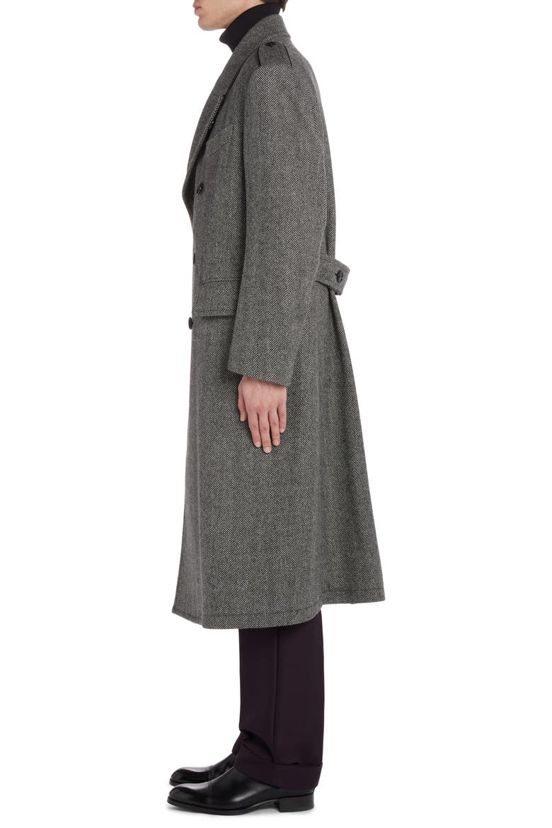Officer Herringbone Wool Martingale Coat, Alternate, color, BLACK/ WHITE