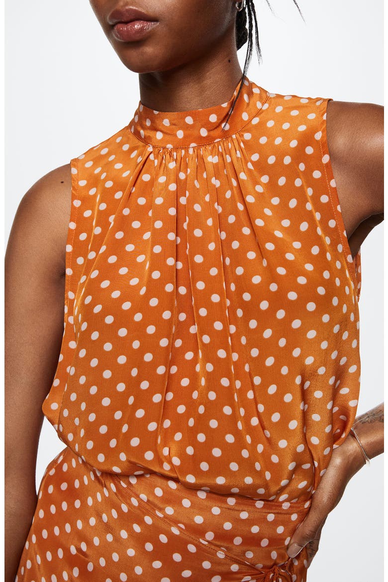 Polka Dot Satin Sleeveless Blouse, Alternate, color, BROWN