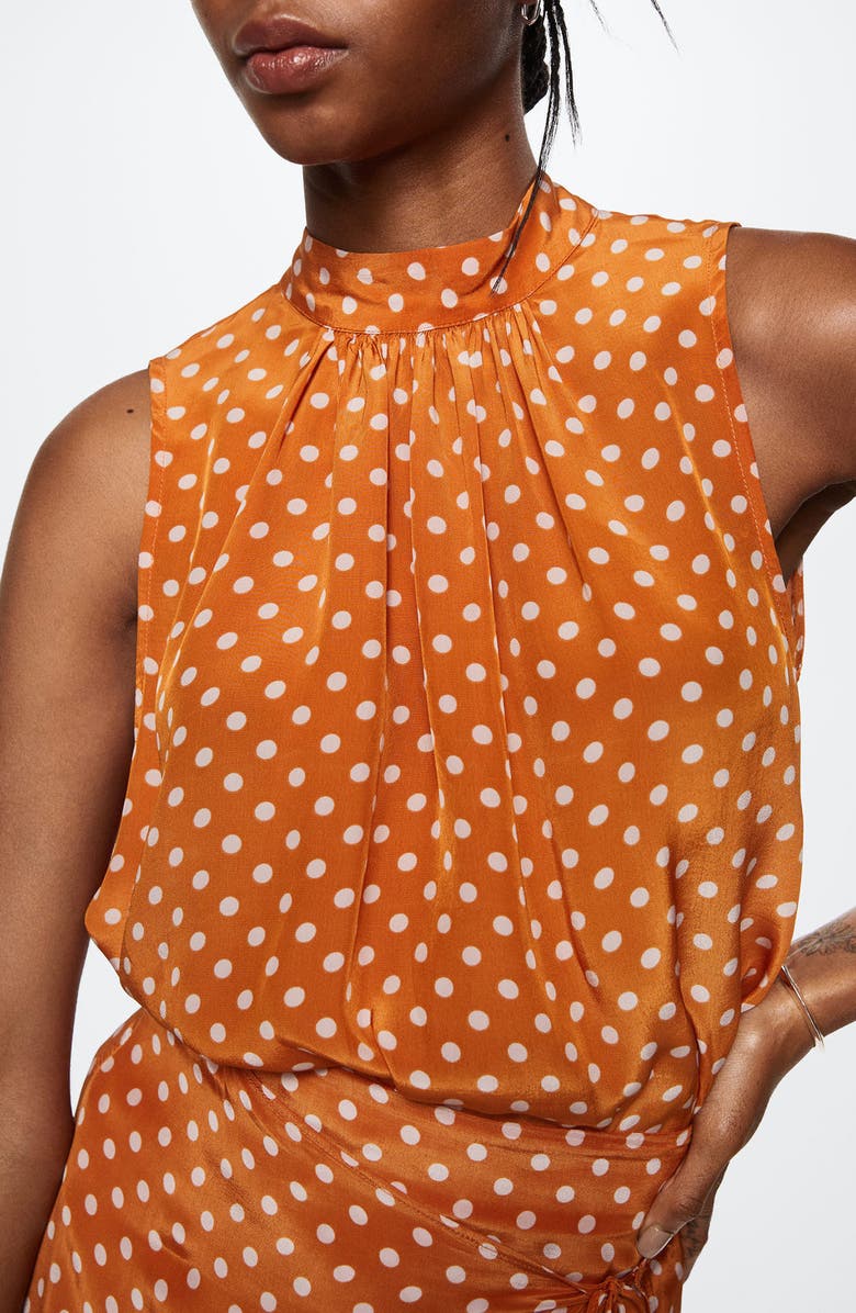 MANGO Polka Dot Satin Sleeveless Blouse, Alternate, color, Brown