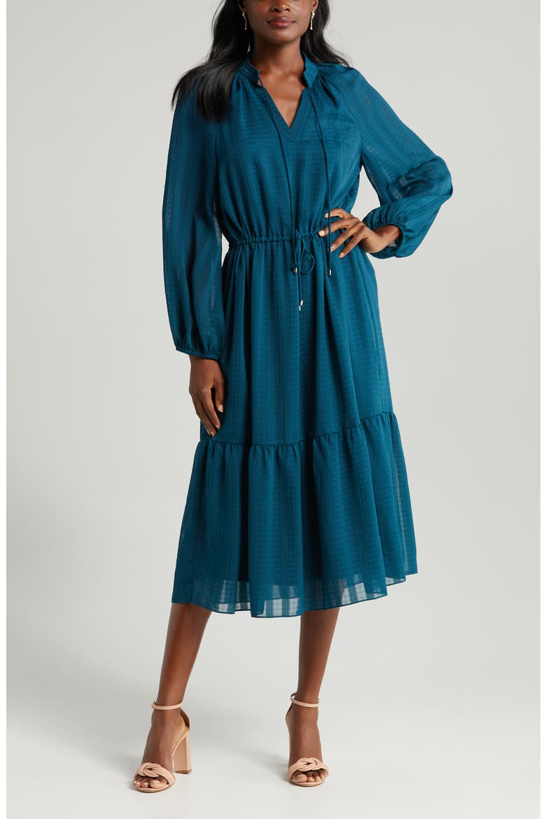Mandarine Long Sleeve Tiered Midi Dress, Alternate, color, TEAL