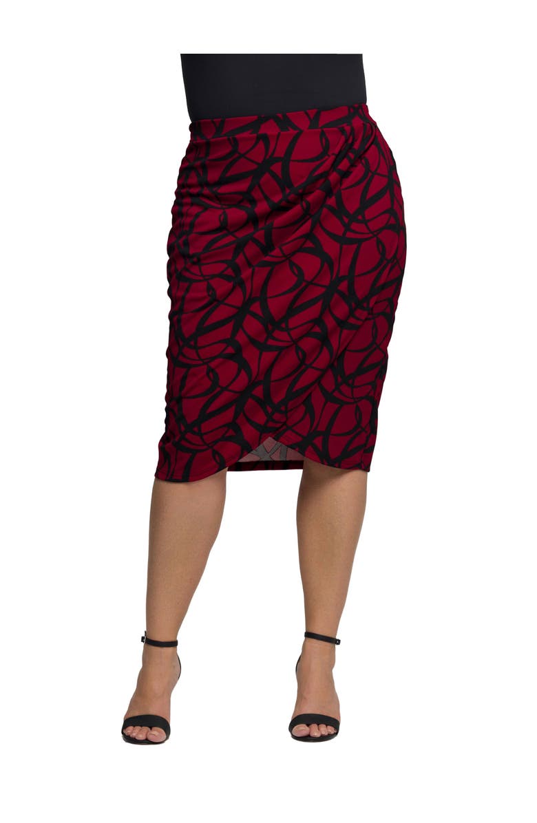 24seven Comfort Apparel Print Ruched Knee Length Skirt, Main, color, Red Multi