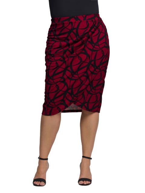 Print Ruched Knee Length Skirt
