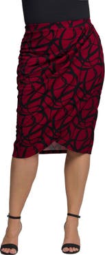 24seven Comfort Apparel Print Ruched Knee Length Skirt