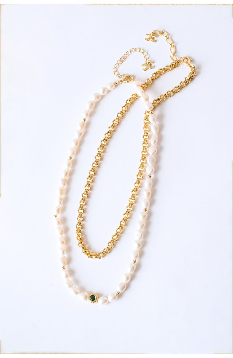 Classicharms Ella Freshwater Pearl Necklace Set, Main, color, Gold/Green