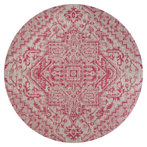 Estrella Bohemian Medallion Textured Weave Indoor/Outdoor Round Area Rug