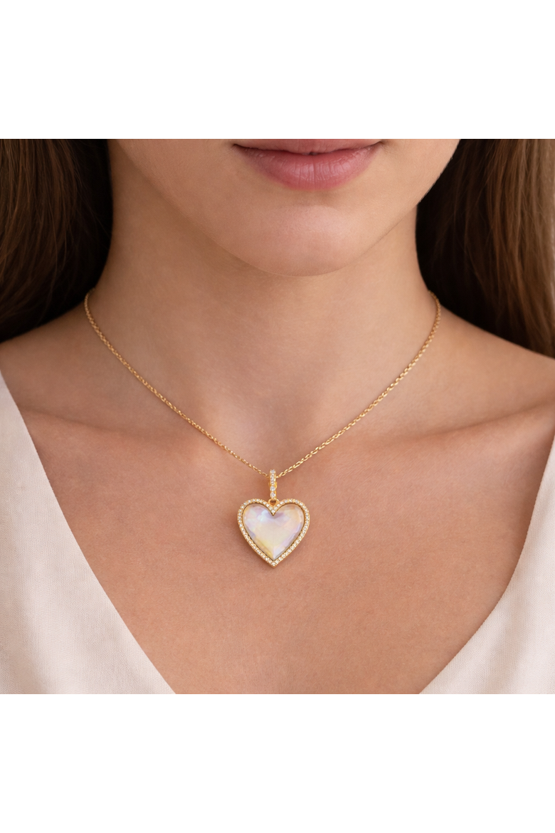 Heart Mother of Pearl & Round Diamond Pendant Necklace 14K, Alternate, color, 2.62ct/Yellow Gold