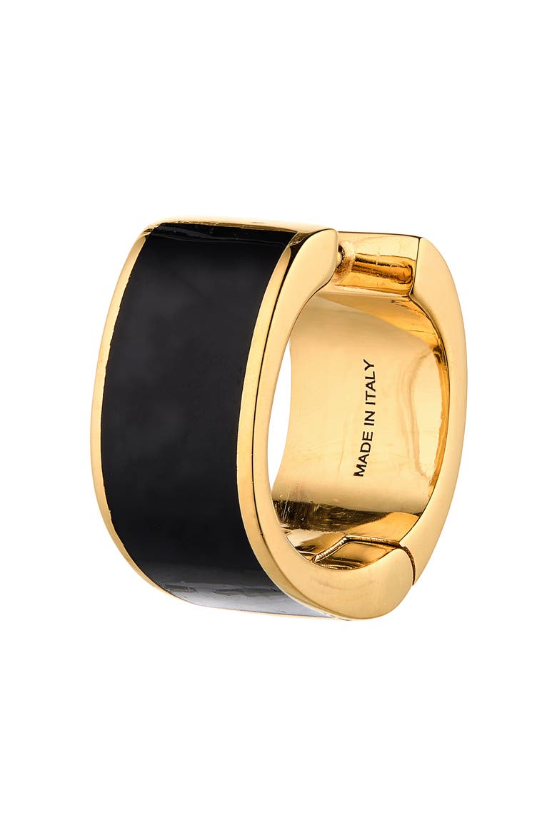 Signature Huggie Hoop Earrings, Alternate, color, BLACK/ GOLD