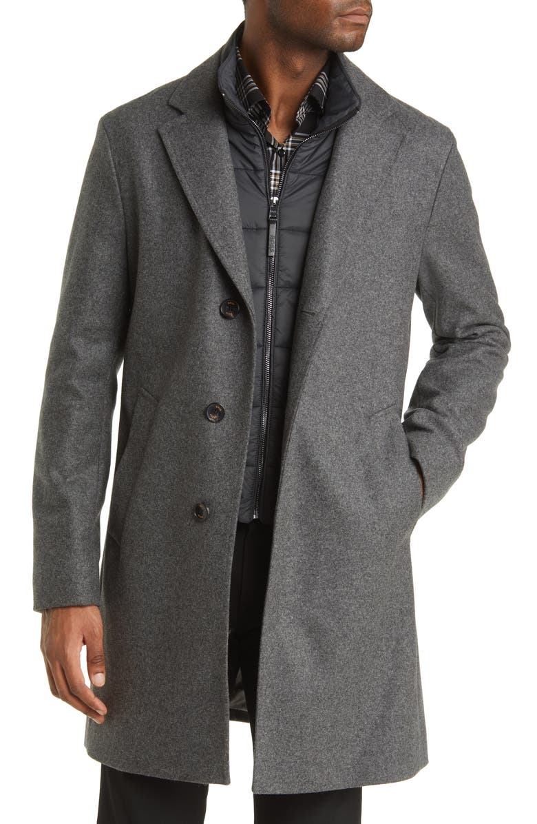 BOSS Hyde Virgin Wool Blend Overcoat, Main, color,