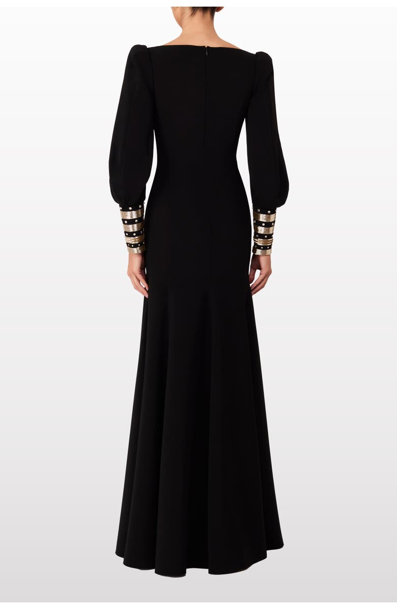 Jenny Packham Francolin Embellished-Cuffs Puff-Sleeve Maxi Dress, Alternate, color,
