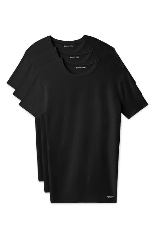 Tommy John 3-pack Second Skin Stay Tucked Crewneck Undershirts In Black