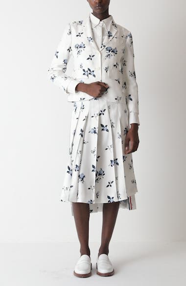 【関税込み】thom browne SILK SKIRT Feather Printed Silk Twill Pleat Skirt | Thom Browne
