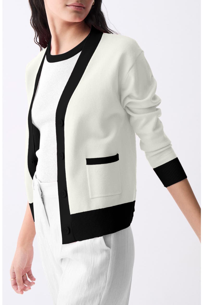 Lisboa Contrast Trim Cardigan, Alternate, color, ECRU WITH BLACK DETAILS