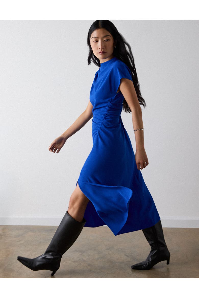 Crepe Ruched Midi Dress, Alternate, color, Blue