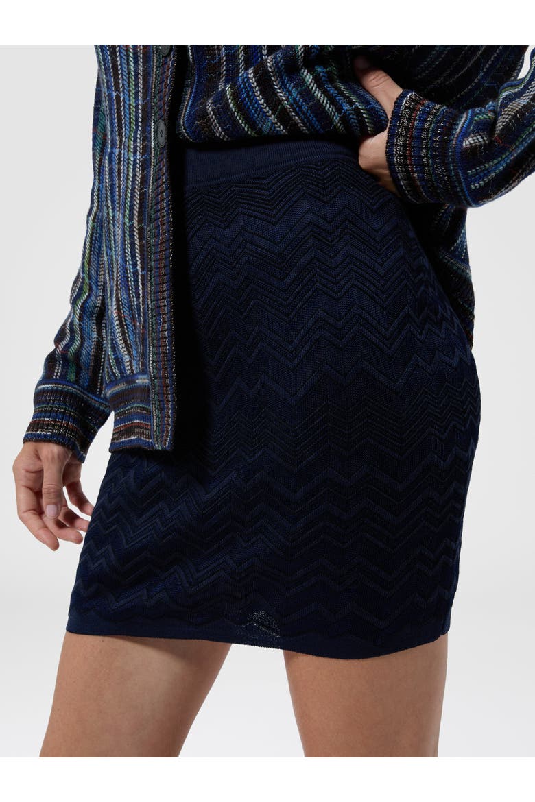 Zig Zag Viscose And Wool Mini Skirt, Alternate, color, Navy Blue
