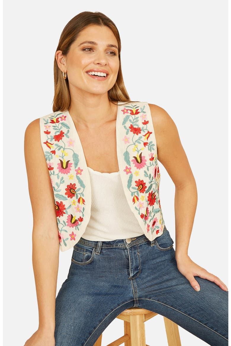 Folk Embroidered Cotton Waist Coat, Alternate, color, Multi