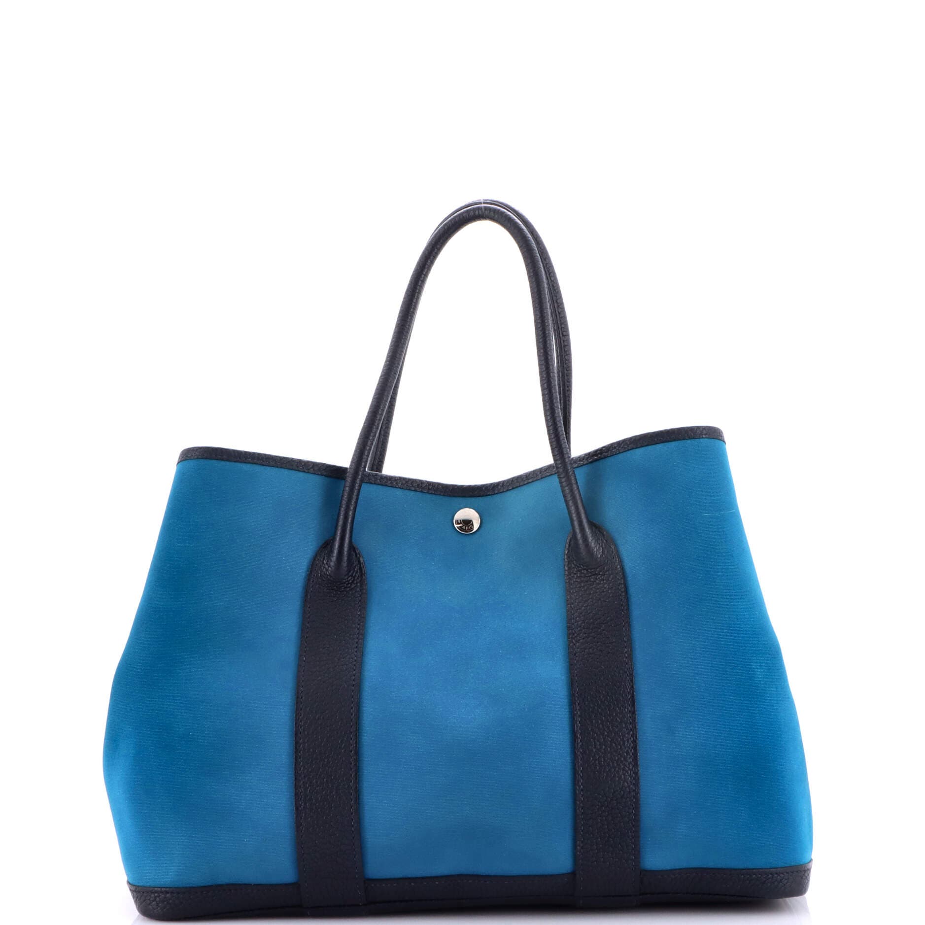Pre-Owned Hermes Garden Party Tote Toile and Leather 36, Alternate, color, Bleu Izmir