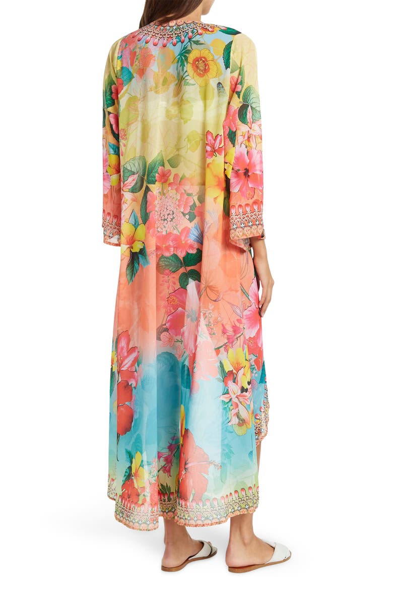 Blooming Floral Long Duster, Alternate, color, YELLOW