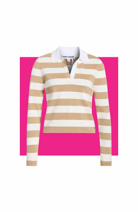 Striped Long Sleeve Polo Sweater