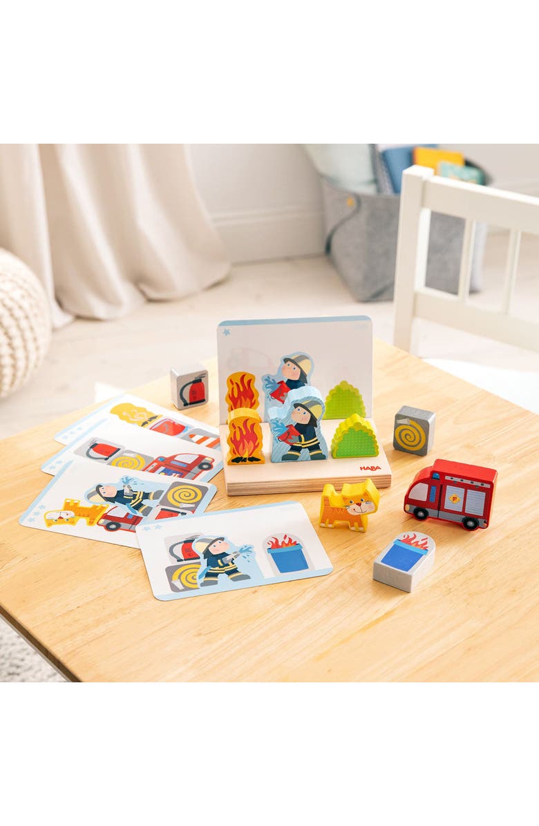 HABA Wooden Stacking Toy and STEM Wood Building Blocks for Kids, Fire Brigade Montessori Toys for 2-4 Years and up, Made in Germany, Alternate, color, Multi