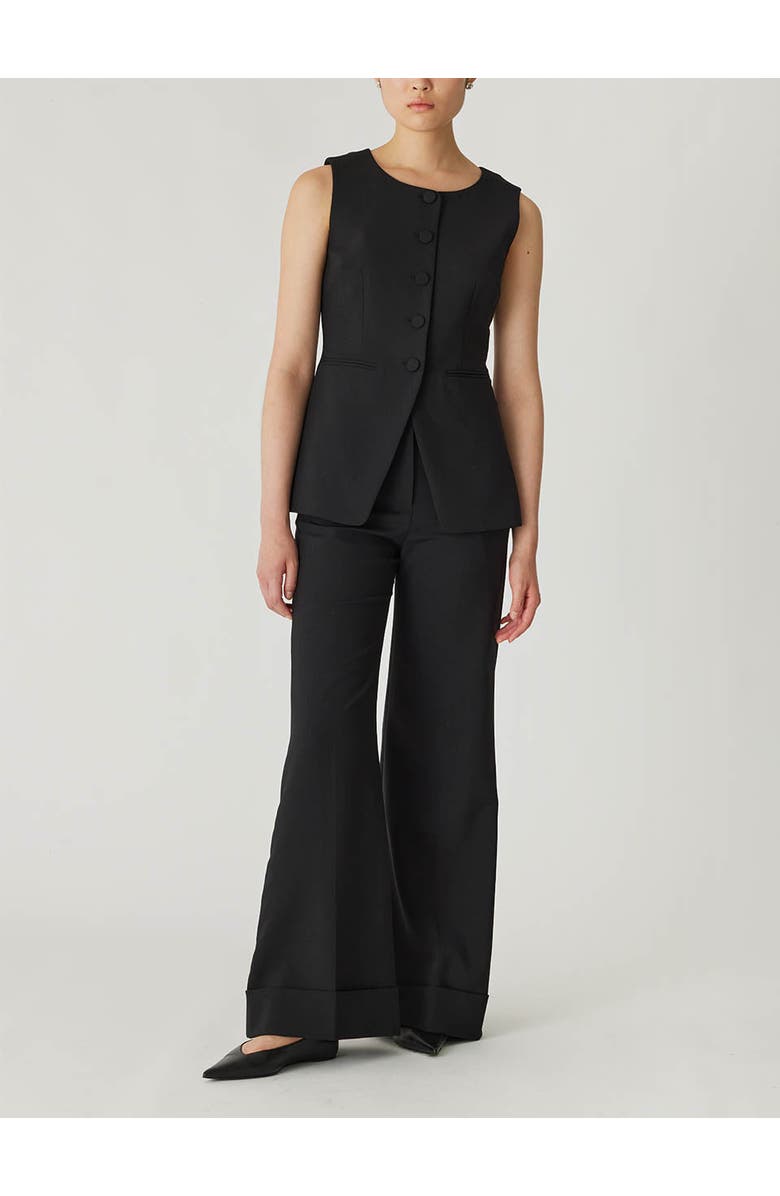 Rebecca Taylor Refined Suiting Button Front Vest, Main, color, Black