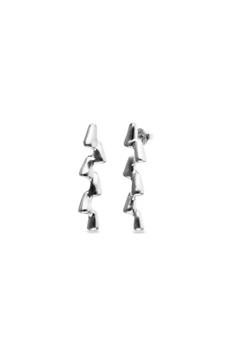Long Earrings Plated In Embossed Sterling Silver