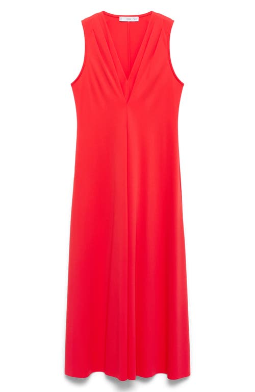 Mango Pleated Sleeveless Knit Maxi Dress In Salmon